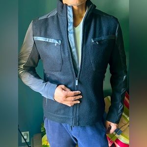 KENNETH COLE Reaction Moto style jacket, wool w/ vegan leather accents, Small.
